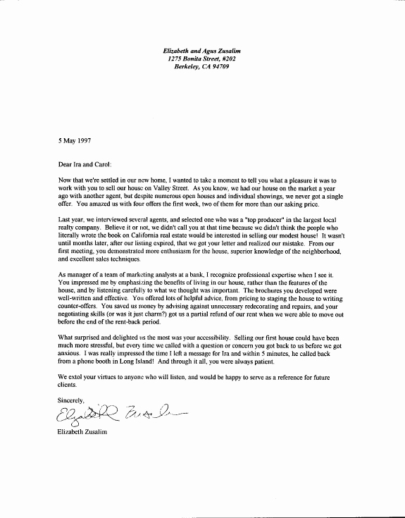 Sample Letter to Home Seller Luxury Berkeley Home Buyer and Seller Testimonial Letters Ira