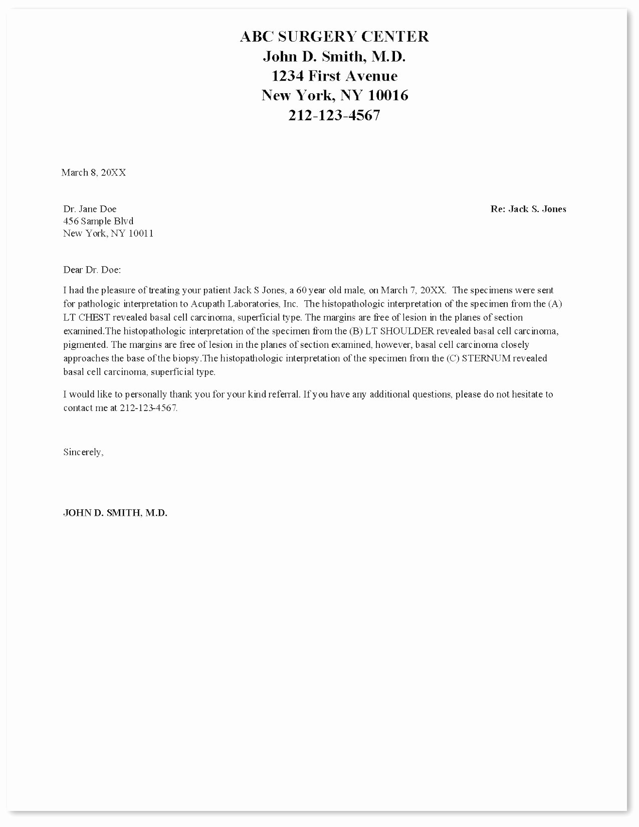 Sample Letter to Patient Unique Acupath Laboratories Inc