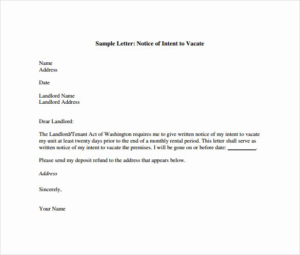 Sample Letter to Vacate Apartment Fresh Intent to Vacate Letter – 7 Free Samples Examples &amp; formats