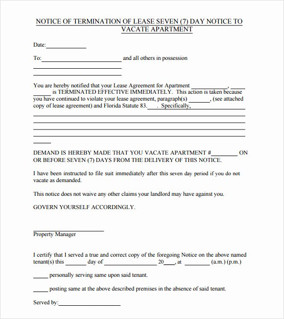 Sample Letter to Vacate Apartment New Notice to Vacate Template 9 Download Free Documents In Pdf