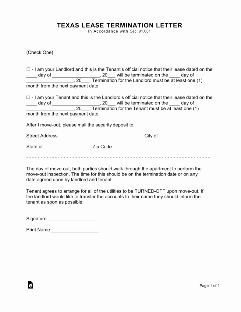 Sample Letter to Vacate Inspirational Texas Lease Termination Letter form