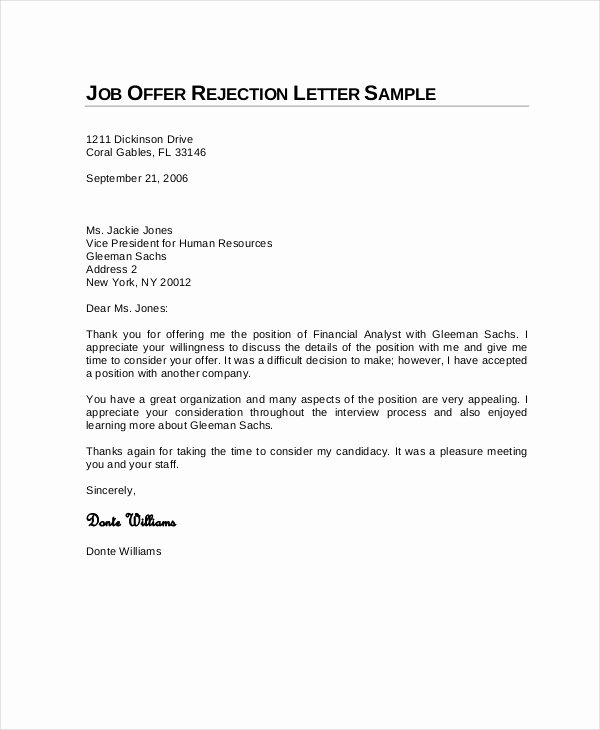 Sample Letters for Employment Elegant 9 Job Rejection Letters Free Sample Example format