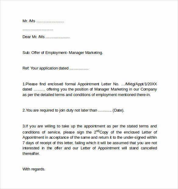 Sample Letters for Employment New Sample Employment Cover Letter Template 8 Download Free