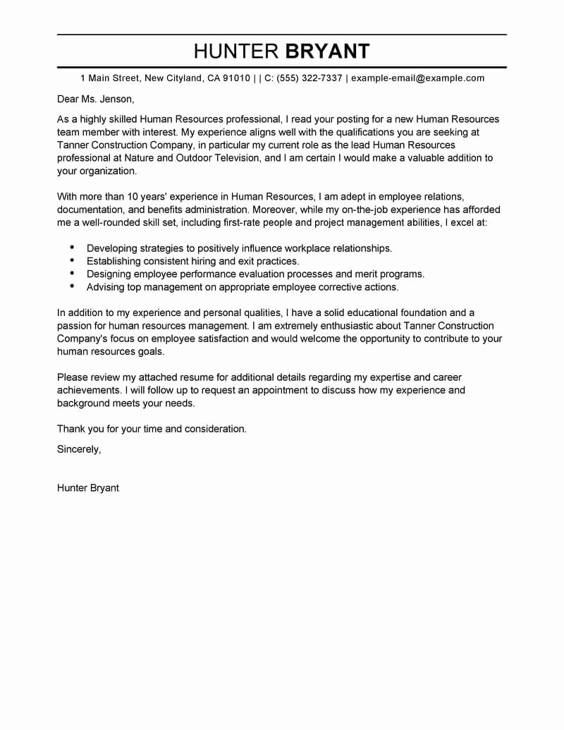 Sample Letters for Employment Unique Best Human Resources Cover Letter Samples