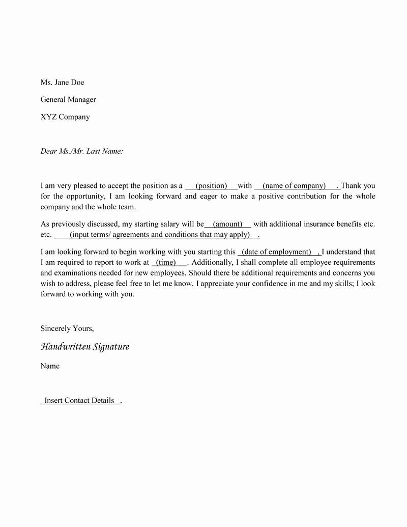 Sample Letters for Employment Unique Write A Letter Of Accepting A Job Visihow
