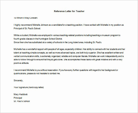 Sample Letters Of Recommendation Teacher Beautiful Letter Of Re Mendation for Teacher – 12 Free Word