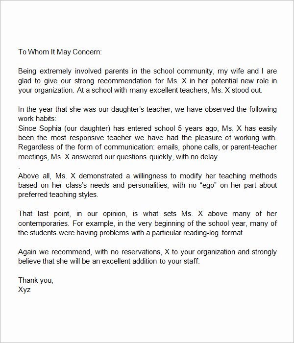 Sample Letters Of Recommendation Teacher Elegant Sample Letters Of Re Mendation for A Teacher 9