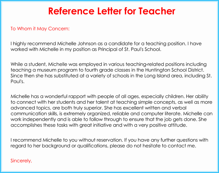 Sample Letters Of Recommendation Teachers Unique Teacher Re Mendation Letter 20 Samples Fromats