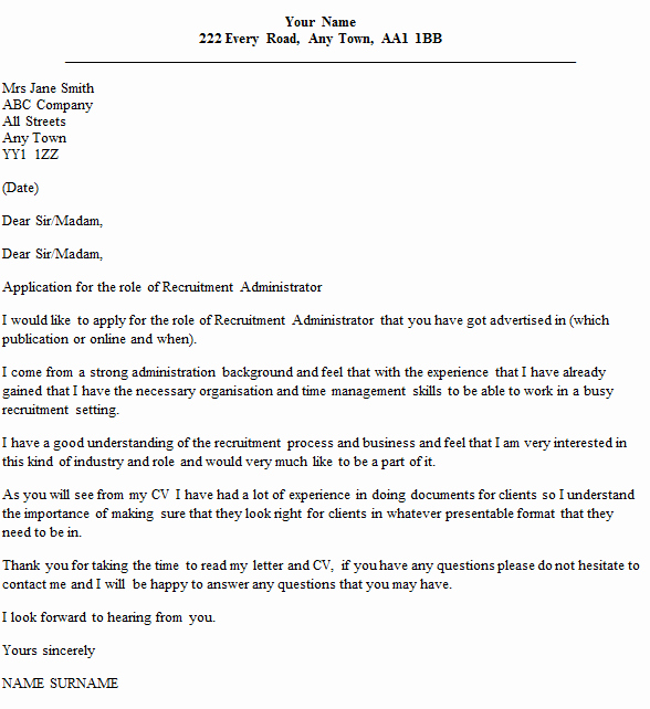 Sample Letters to Recruiters Best Of Recruitment Administrator Cover Letter Example Icover