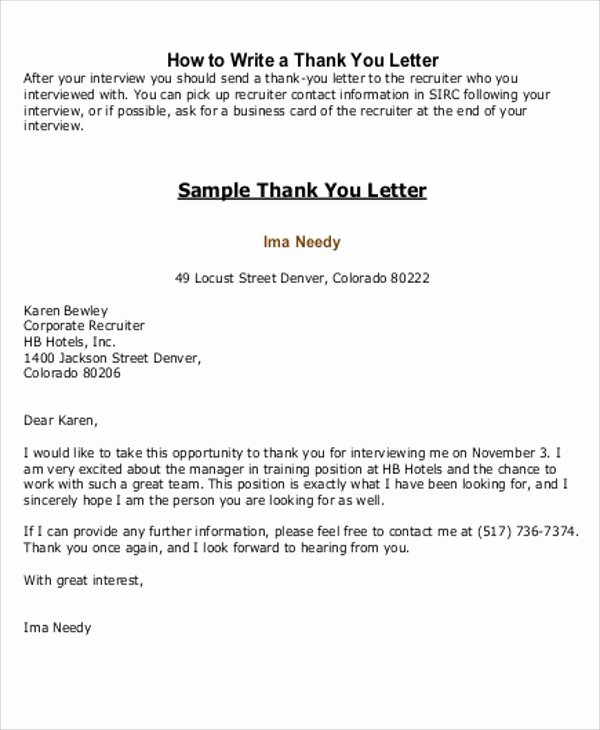 Sample Letters to Recruiters Lovely Sample Thank You Letter to Recruiter 6 Examples In Word