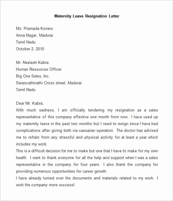 Sample Maternity Leave Letter Awesome 69 Resignation Letter Template Word Pdf Ipages