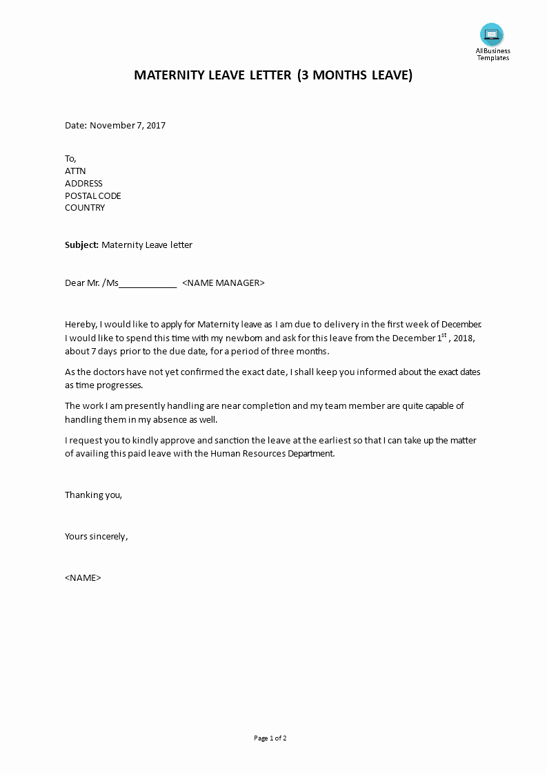 Sample Maternity Leave Letter Awesome Maternity Leave Letter