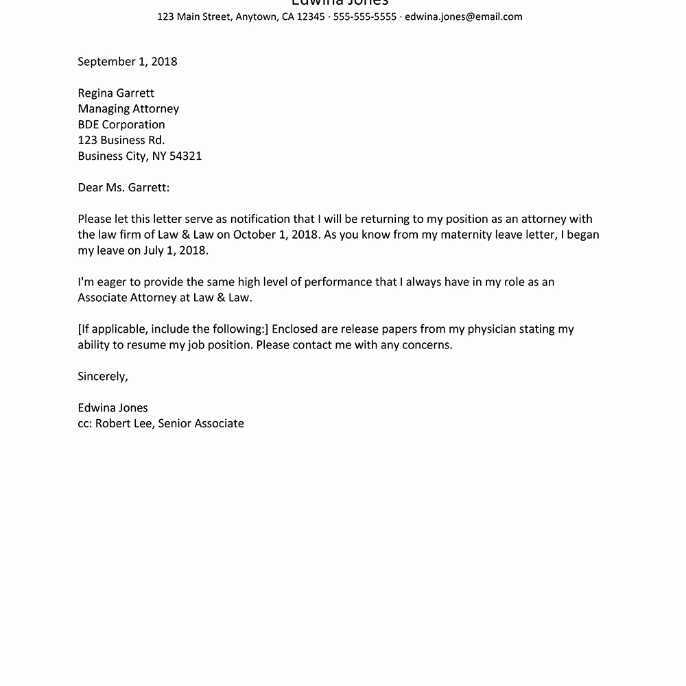 Sample Maternity Leave Letter Best Of How to Write A Return From Maternity Leave Letter