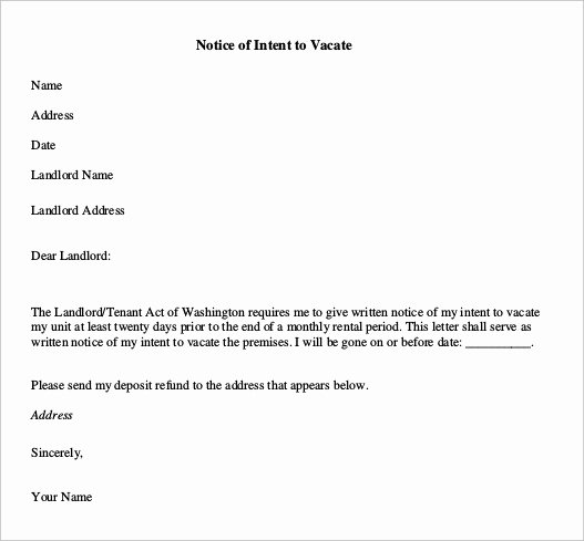 Sample Move Out Notice Best Of Notice to Vacate Letter