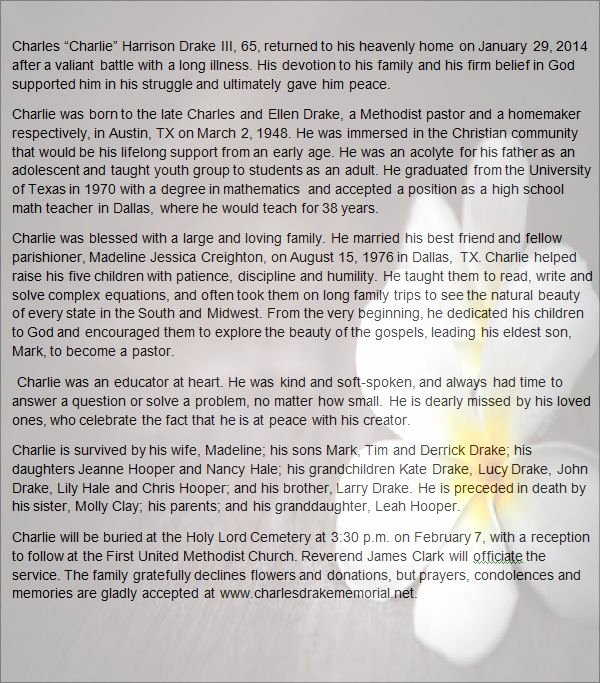 30 Sample Obituary For Dad Example Document Template