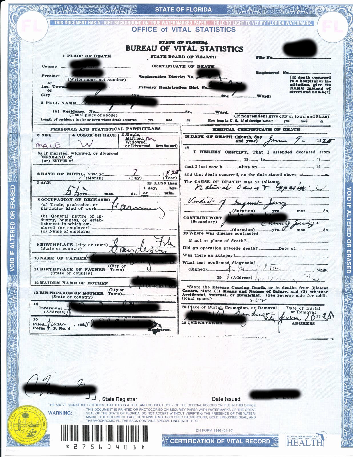 Sample Of Death Certificate Elegant ordering A Florida Death Certificate Vasilaros Wagner