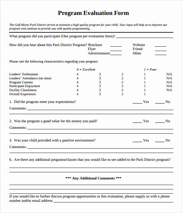 Sample Of Evaluation forms Best Of Program Evaluation form 7 Download Free Documents In