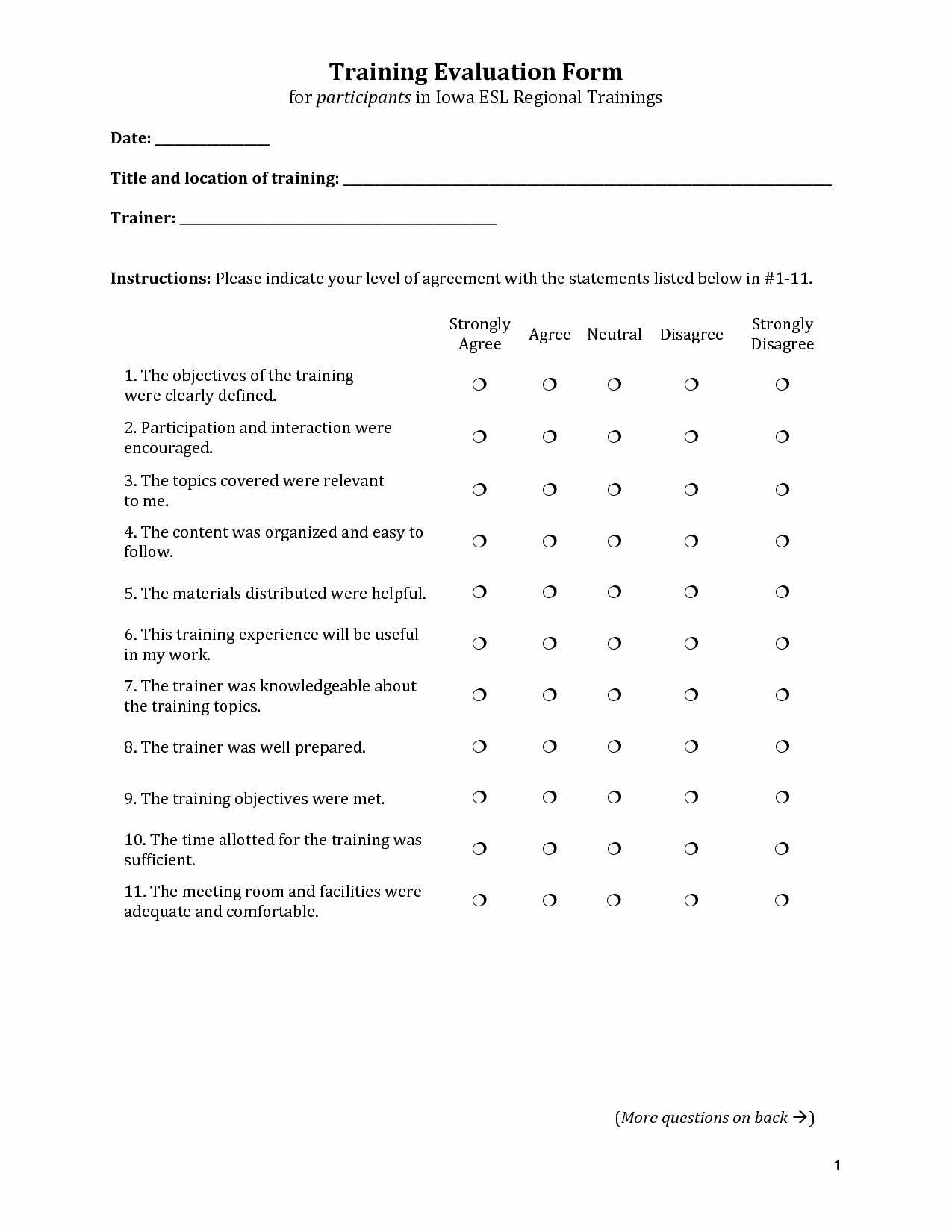 Sample Of Evaluation forms Best Of Training Evaluation form Training Evaluation form