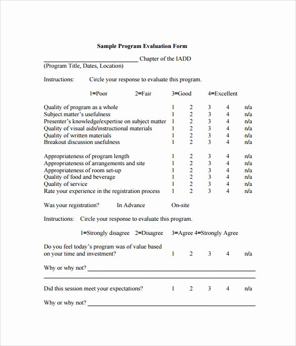 Sample Of Evaluation forms Elegant Program Evaluation form 7 Download Free Documents In
