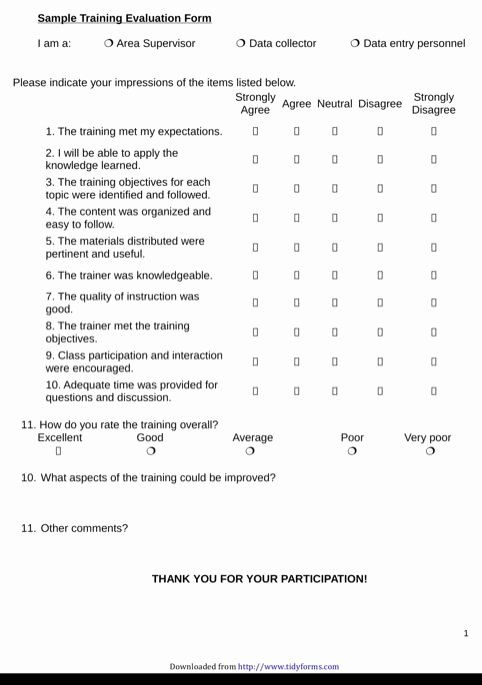 Sample Of Evaluation forms Fresh Sample Training Evaluation form
