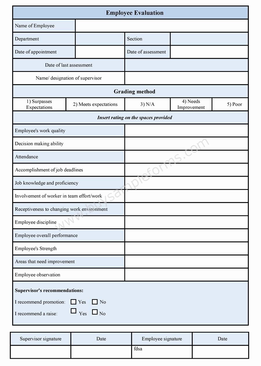 Sample Of Evaluation forms Inspirational Employee Evaluation Template Sample forms
