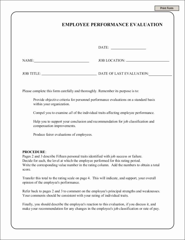 Sample Of Evaluation forms Lovely the Purpose Of Employee Evaluation 10 Samples and Templates