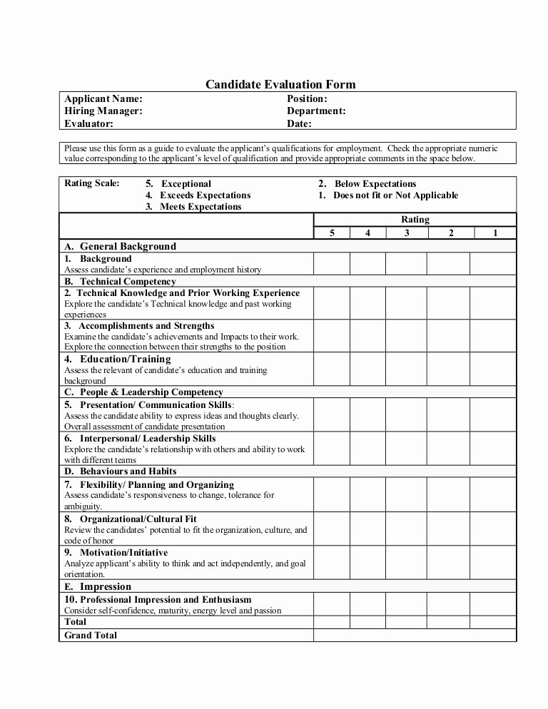 Sample Of Evaluation forms Unique Interview Evaluation form