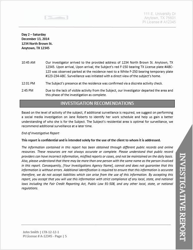 Sample Of Investigation Report Awesome Private Investigator Report Template Document Downloads