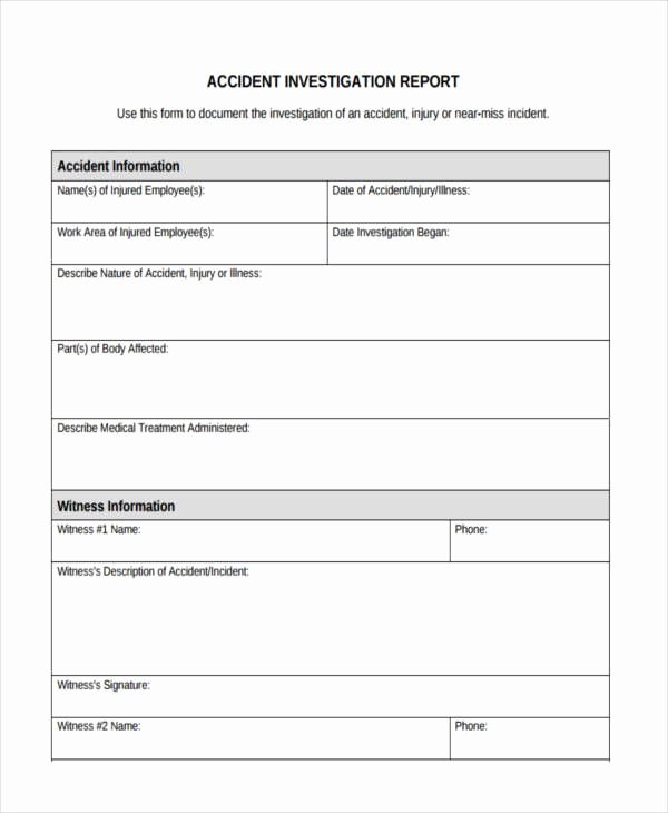 Sample Of Investigation Report Beautiful Pany Vehicle Accident Report form Template
