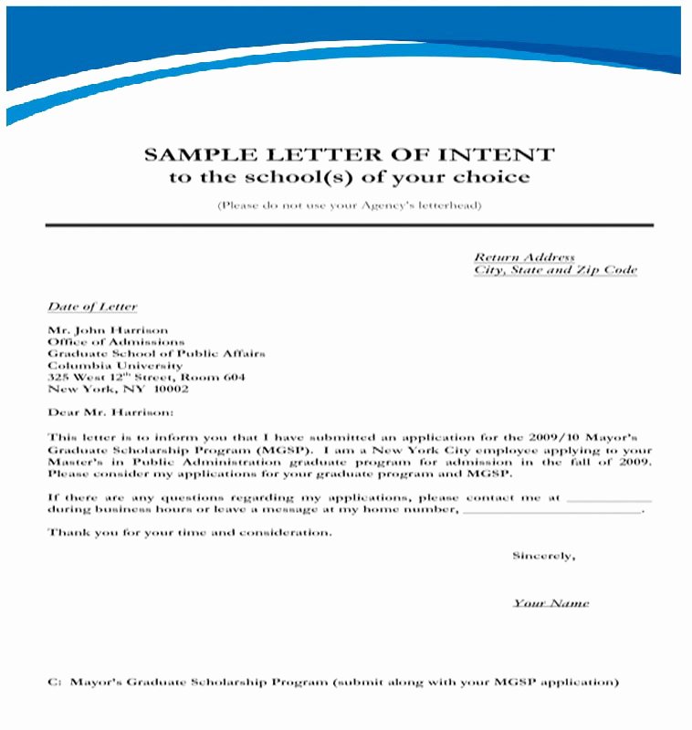 Sample Of Letter Of Intend Inspirational Letter Intent Sample