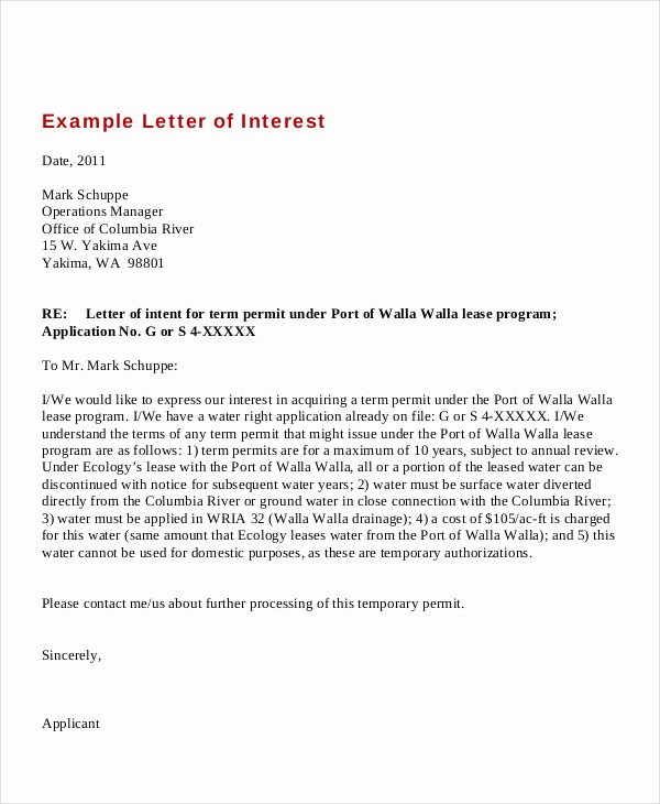 Sample Of Letter Of Interest Inspirational 9 Letters Of Interest Free Sample Example format