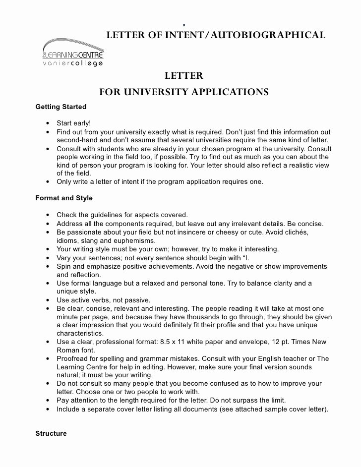 Sample Of Letters Of Intent Best Of Letter Of Intent Autobiographical Letter for University