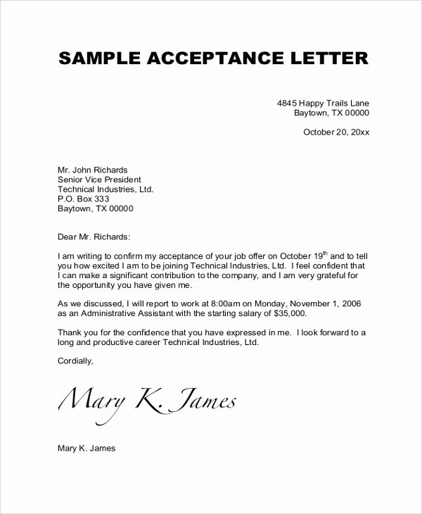 Sample Of Offer Letter Beautiful Sample Job Acceptance Letter 7 Documents In Pdf Word