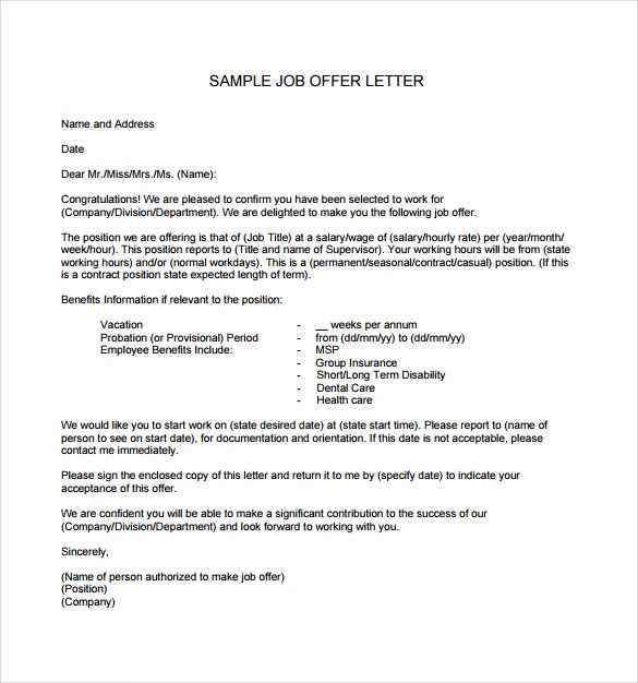 Sample Of Offer Letter Luxury Sample Fer Letter Template 14 Free Examples format
