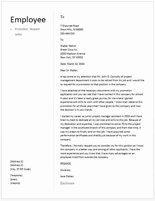 Sample Of Promotion Letters Best Of Promotion Request Letter – Free Sample Letters