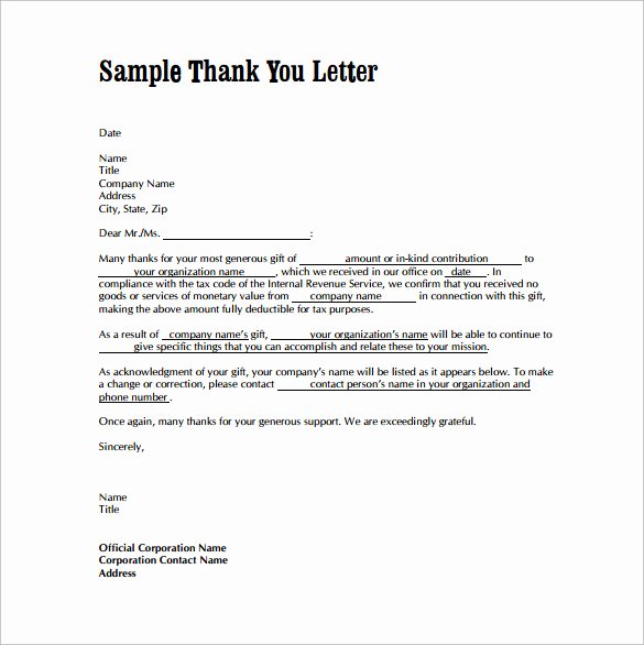Sample Of Thankyou Letters Luxury Free 9 Sample Thank You Letters for Gifts In Doc