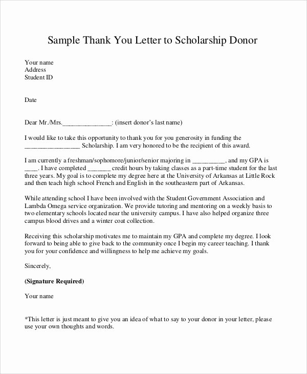 Sample Of Thankyou Letters New Sample Thank You Letter for Scholarship 7 Examples In