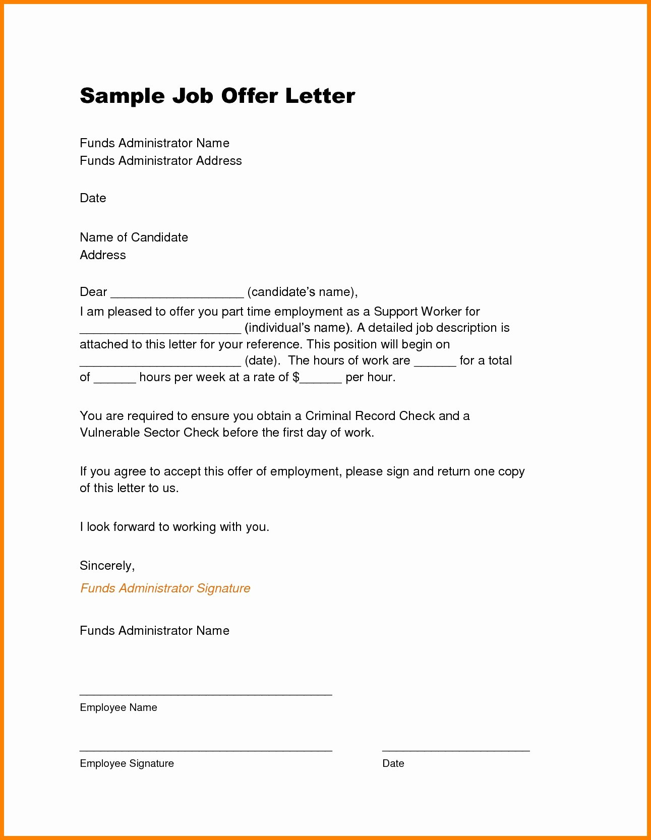 Sample Offer Letters for Employment New Job Fer Letter Template Pdf Examples