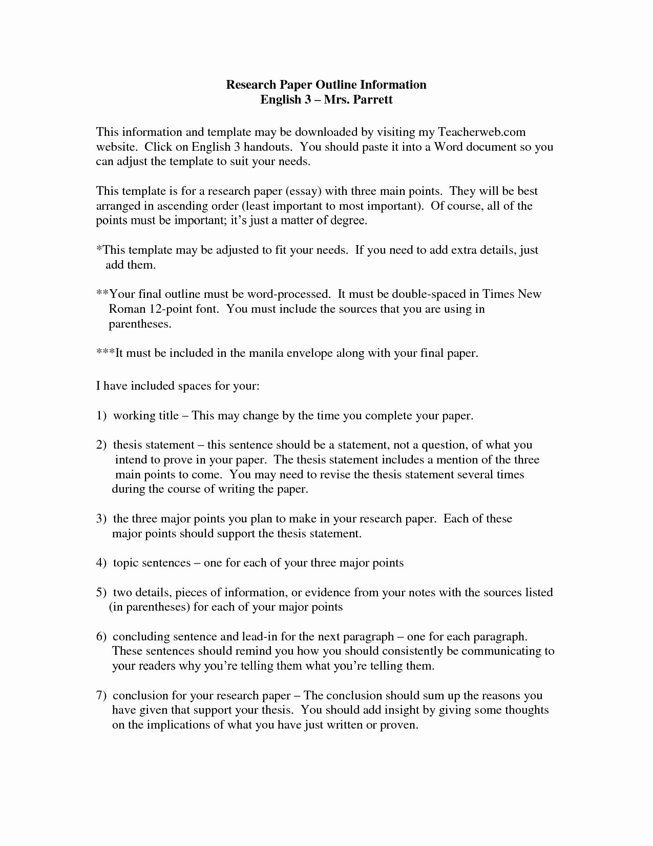 Sample Outlines for Research Papers Lovely Research Essay Outline Example