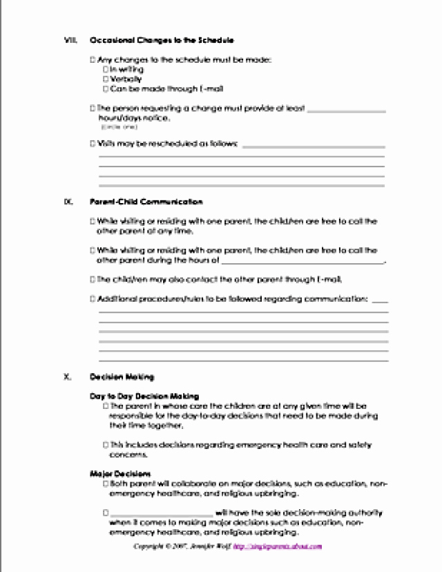 Sample Parallel Parenting Plan Fresh 4 Free Printable forms for Single Parents