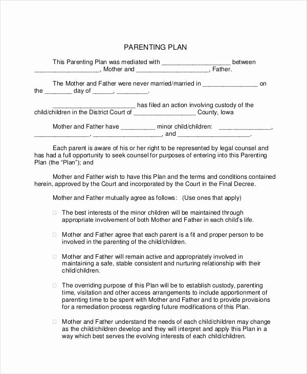 Sample Parallel Parenting Plan New Free 6 Parenting Plan Examples &amp; Samples In Pdf