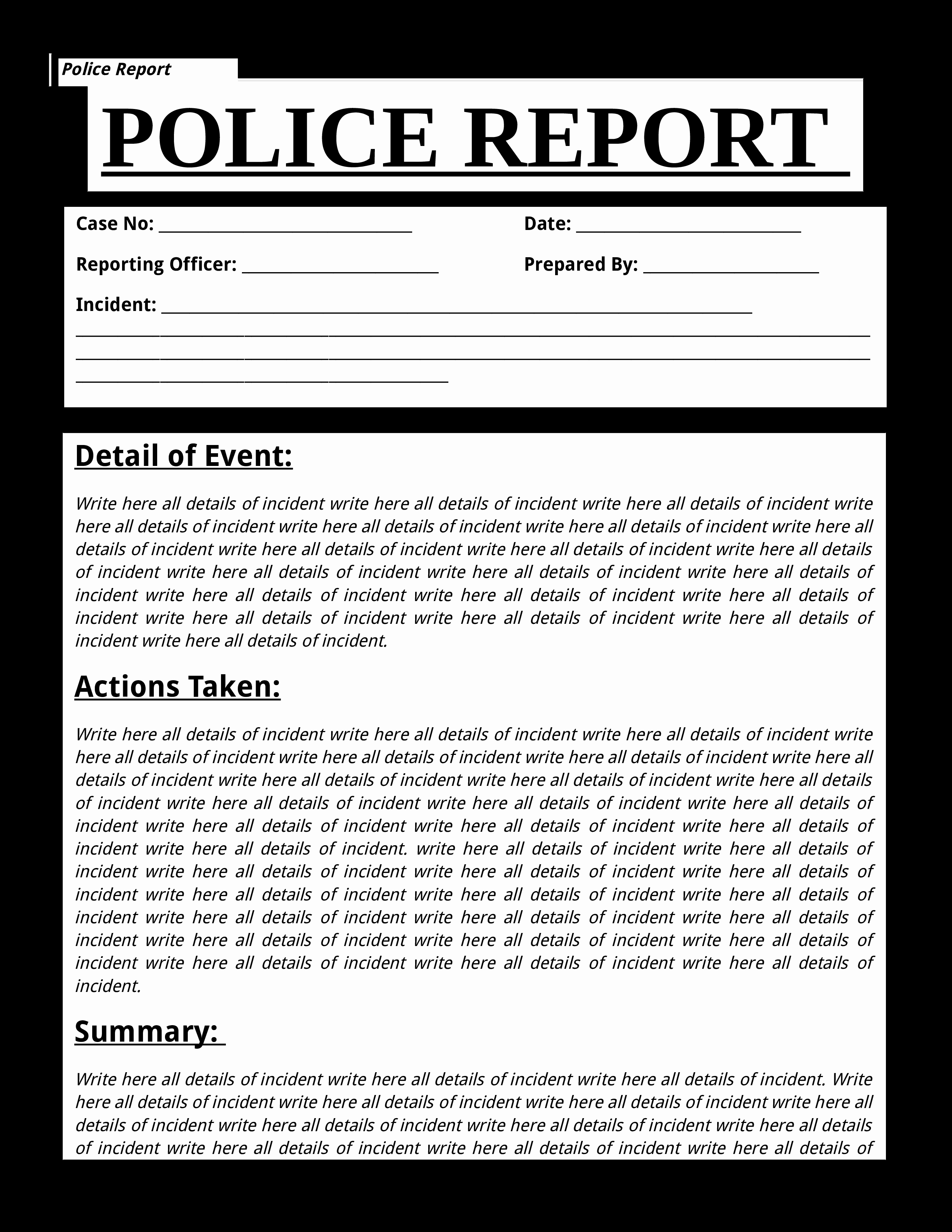 Sample Police Report Writing Beautiful Free Police Report Template