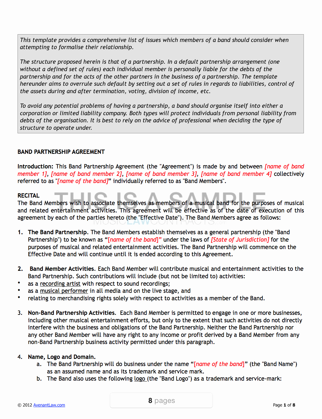 Sample Record Label Contract Fresh Band Agreement Template