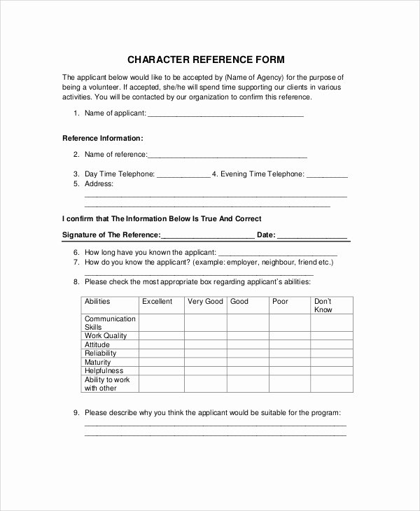 Sample Reference Check form Beautiful Character Reference form Template Wallpaperhawk