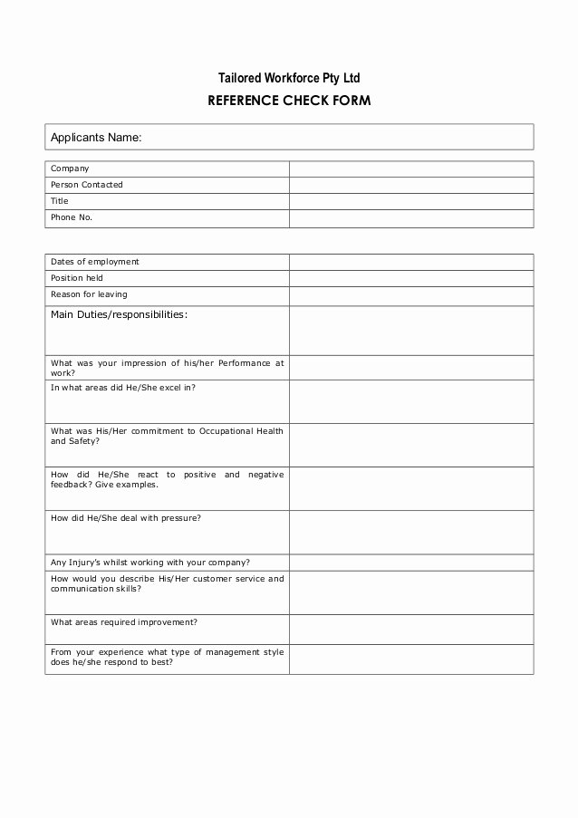 Sample Reference Check form Beautiful Reference Check Template