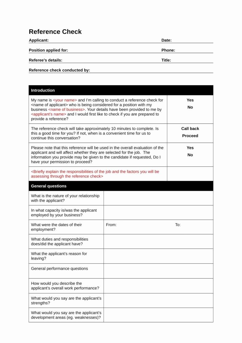 Sample Reference Check form Unique 12 Reference Checking forms &amp; Templates Pdf Doc