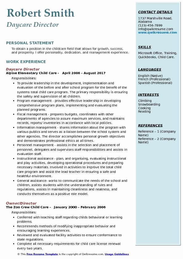 Sample Resume for Child Care Inspirational Daycare Director Resume Samples