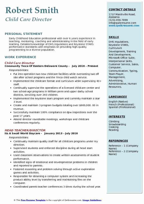 Sample Resume for Child Care Lovely Child Care Director Resume Samples