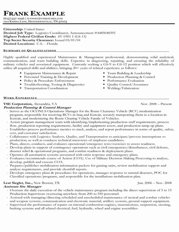 Sample Resume for Federal Job Fresh Resume Samples