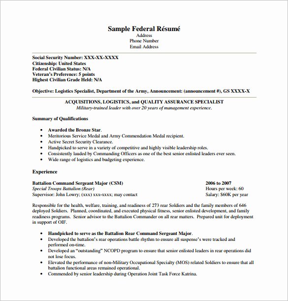 Sample Resume for Federal Job Luxury Federal Resume Template